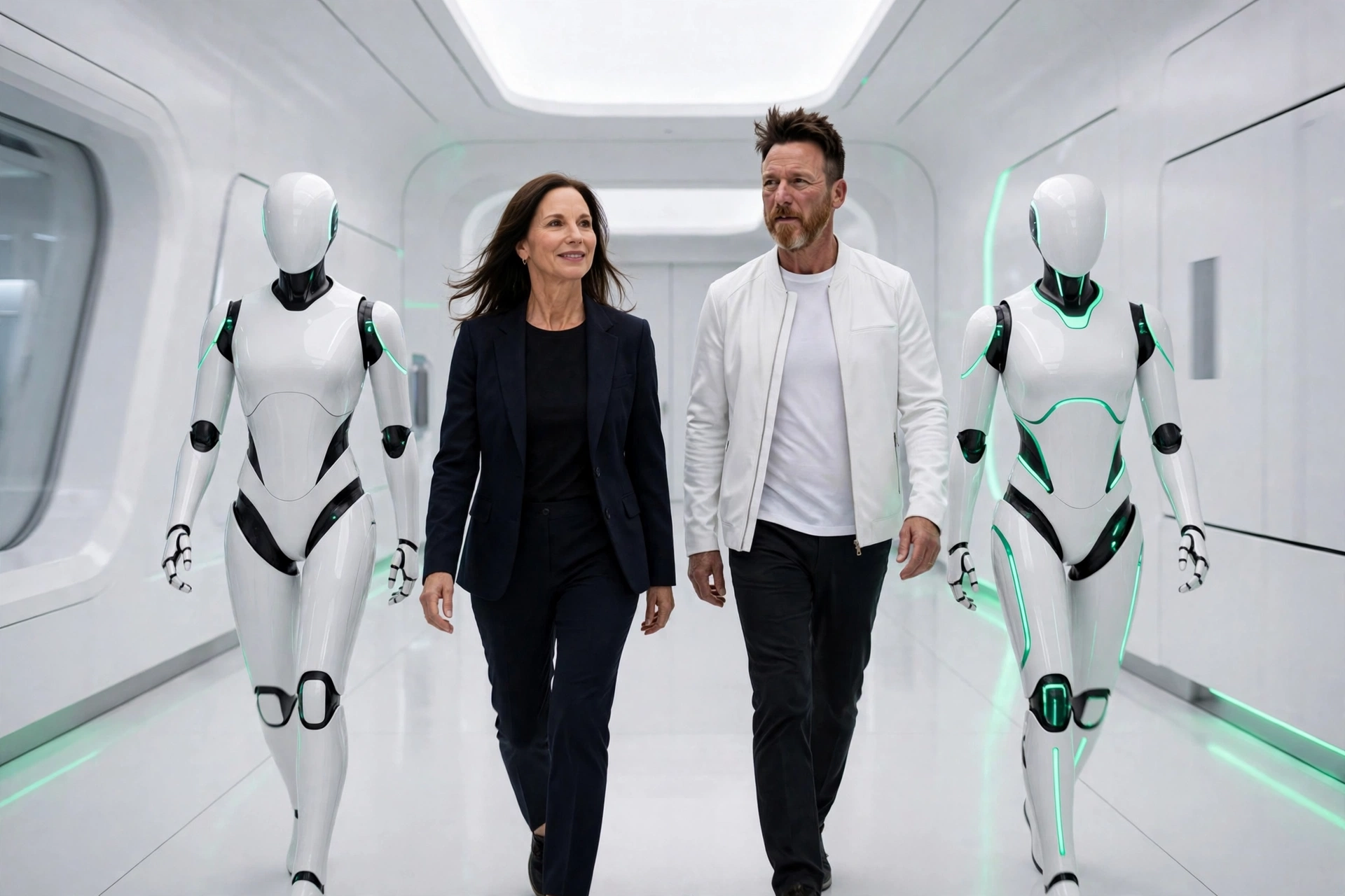 Sean Donelon and Robbie, The Arbor Group's AI chief of staff, walking with two of their agent team